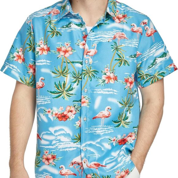 Pack Hawaiian Shirt for Men Flamingo Short Sleeve Casual Button Down Shirts Summ